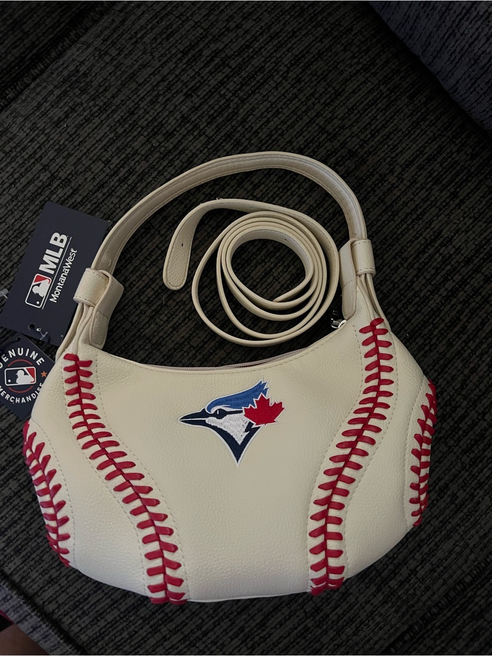 MLB Toronto Blue Jays Cream Shoulder/Crossbody Bag with Red Stitching